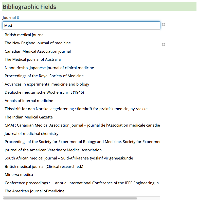 The journal dropdown on the advanced search page