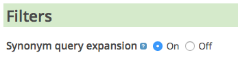 Filters section, option "Synonym query expansion"