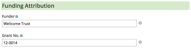 Screenshot of Advanced search page Funding Attribution section