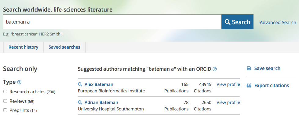 Search page author suggestion